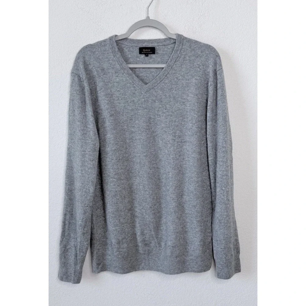 Quince 100% Mongolian Cashmere V-Neck Sweater Men's XL Gray Capsule Quiet Luxury